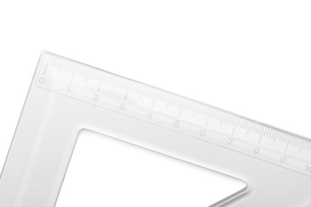 Transparent triangle plastic ruler on white backgroundの写真素材