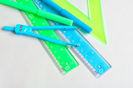 Different stationery supplies on white backgroundの写真素材
