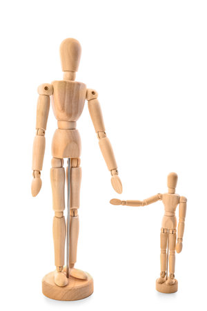 Wooden mannequins isolated on white backgroundの写真素材