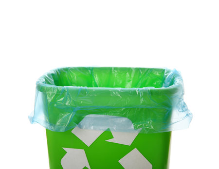 Trash bin isolated on white background, closeupの写真素材