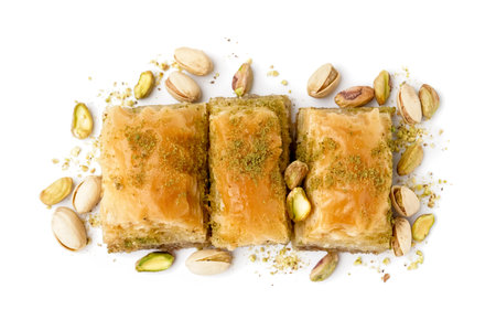 Tasty baklava isolated on white background, closeupの写真素材