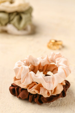 Set of scrunchies on light backgroundの写真素材