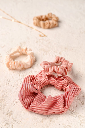 Set of scrunchies on light backgroundの写真素材