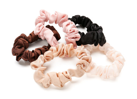 Set of stylish scrunchies on white backgroundの写真素材