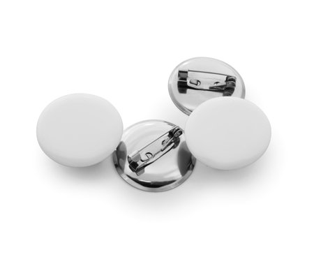 Blank white badges on white backgroundの写真素材