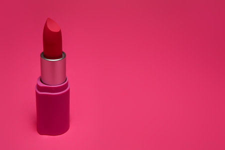 Beautiful lipstick on pink backgroundの写真素材