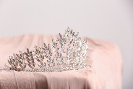 Beautiful tiara on prom dress, closeupの写真素材