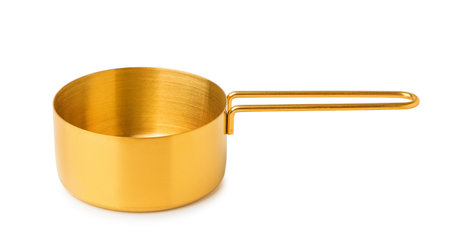 Metal measuring cup on white backgroundの写真素材