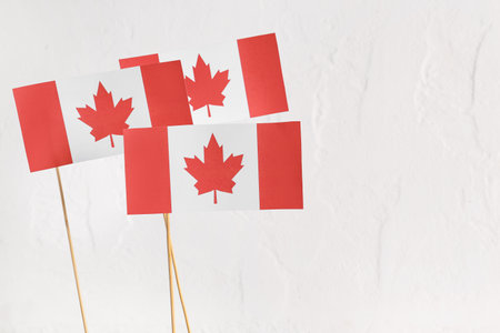 Paper flags of Canada on white backgroundの写真素材