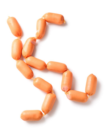 Tasty boiled sausages on white backgroundの写真素材