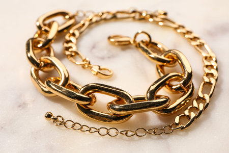 Beautiful bracelets on light background