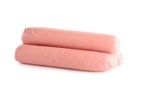 Tasty sausages on white backgroundの写真素材