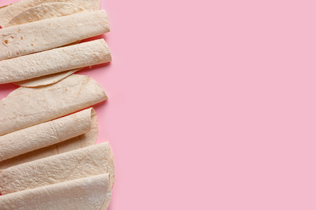 Thin lavash on pink backgroundの写真素材