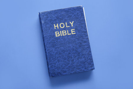 Holy Bible on blue backgroundの写真素材