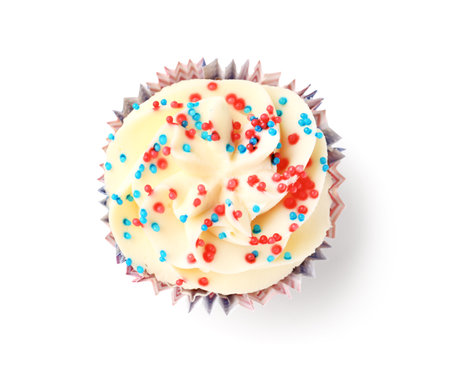 Tasty USA patriotic cupcake isolated on white background. american independence dayの写真素材
