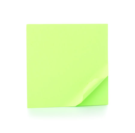 Green sticky notes isolated on white backgroundの写真素材