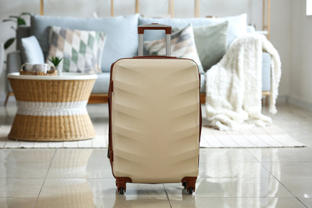 Big suitcase in living roomの写真素材