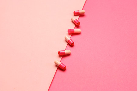 Hormonal pills on color backgroundの写真素材