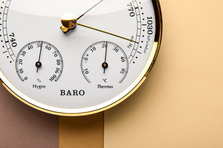 Aneroid barometer on colorful backgroundの写真素材