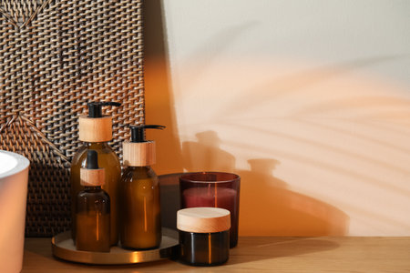 Set of cosmetic products in bathroomの写真素材