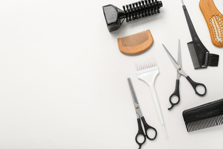 Composition with hairdressing accessories on light backgroundの写真素材