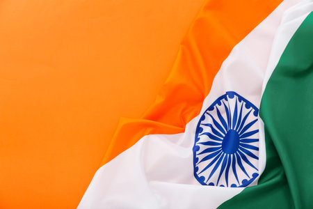 National flag of India on orange backgroundの写真素材