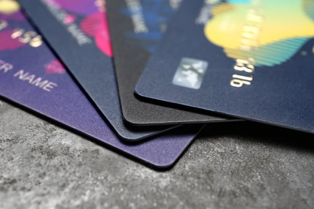 Credit cards on grunge background, closeupの写真素材