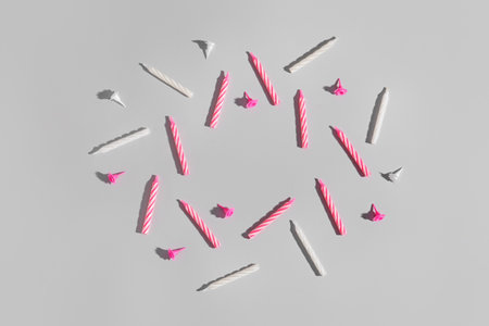 Frame made of birthday candles on gray backgroundの写真素材