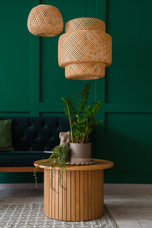 Interior of living room with coffee table and sofaの写真素材