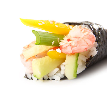 Tasty sushi cone on white background, closeupの写真素材