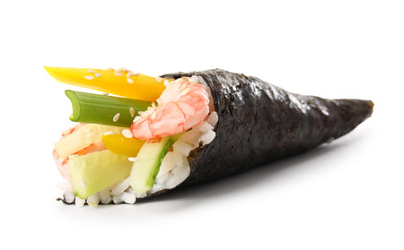 Tasty sushi cone on white backgroundの写真素材