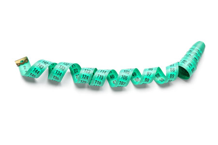 Green tape measure on white background
