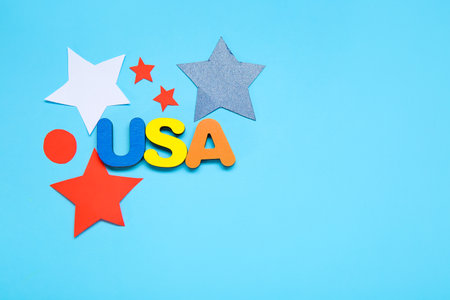 Text USA and stars on blue background. independence day celebrationの写真素材
