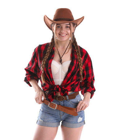 young cow girl on white backgroundの写真素材