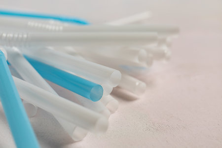 Different colorful straws on white backgroundの写真素材