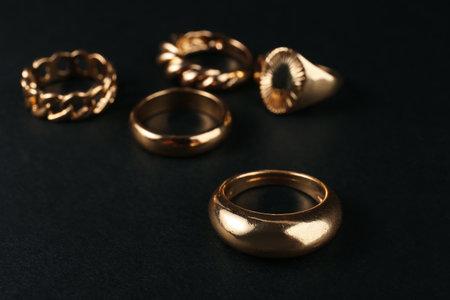Beautiful rings on black backgroundの写真素材