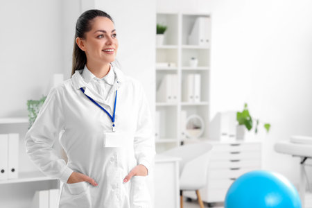 Female physiotherapist in rehabilitation centerの写真素材