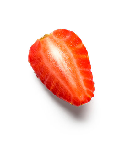 Slice of fresh strawberries on white backgroundの写真素材