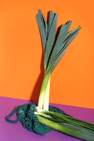 Different kinds of onions on color backgroundの写真素材