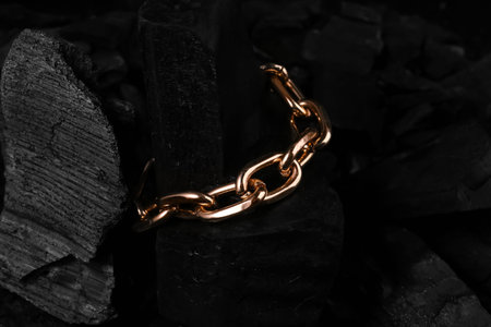 Beautiful chain bracelet on black charcoal, closeup