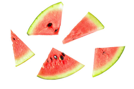 Pieces of fresh watermelon on white background