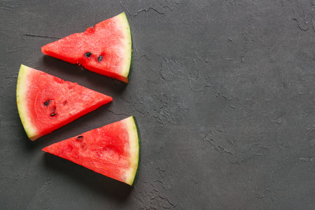 Pieces of fresh watermelon on black backgroundの写真素材