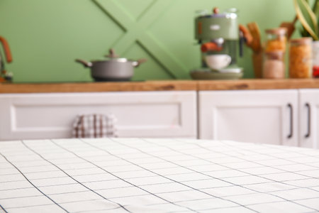 Clean table in interior of stylish kitchenの写真素材