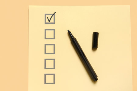 Checklist box with black marker, closeupの写真素材