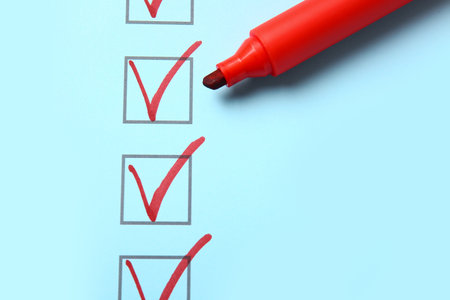 Checklist box with red marker, closeupの写真素材