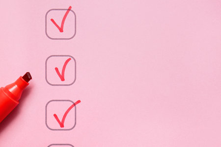 Checklist box with red marker, closeupの写真素材