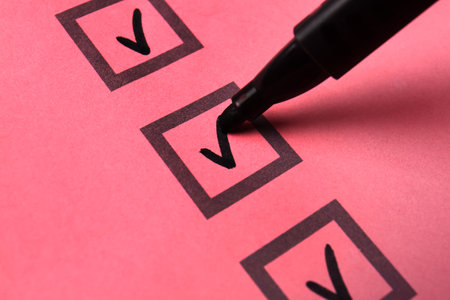 Black pen marking on checklist box, closeupの写真素材