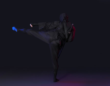 Male ninja on black backgroundの写真素材