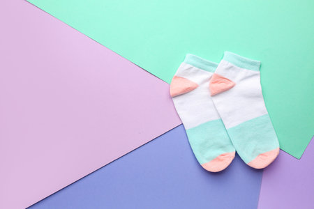 Cotton socks on color backgroundの写真素材
