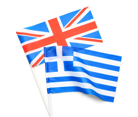 Flags of Greece and United Kingdom isolated on white backgroundの写真素材